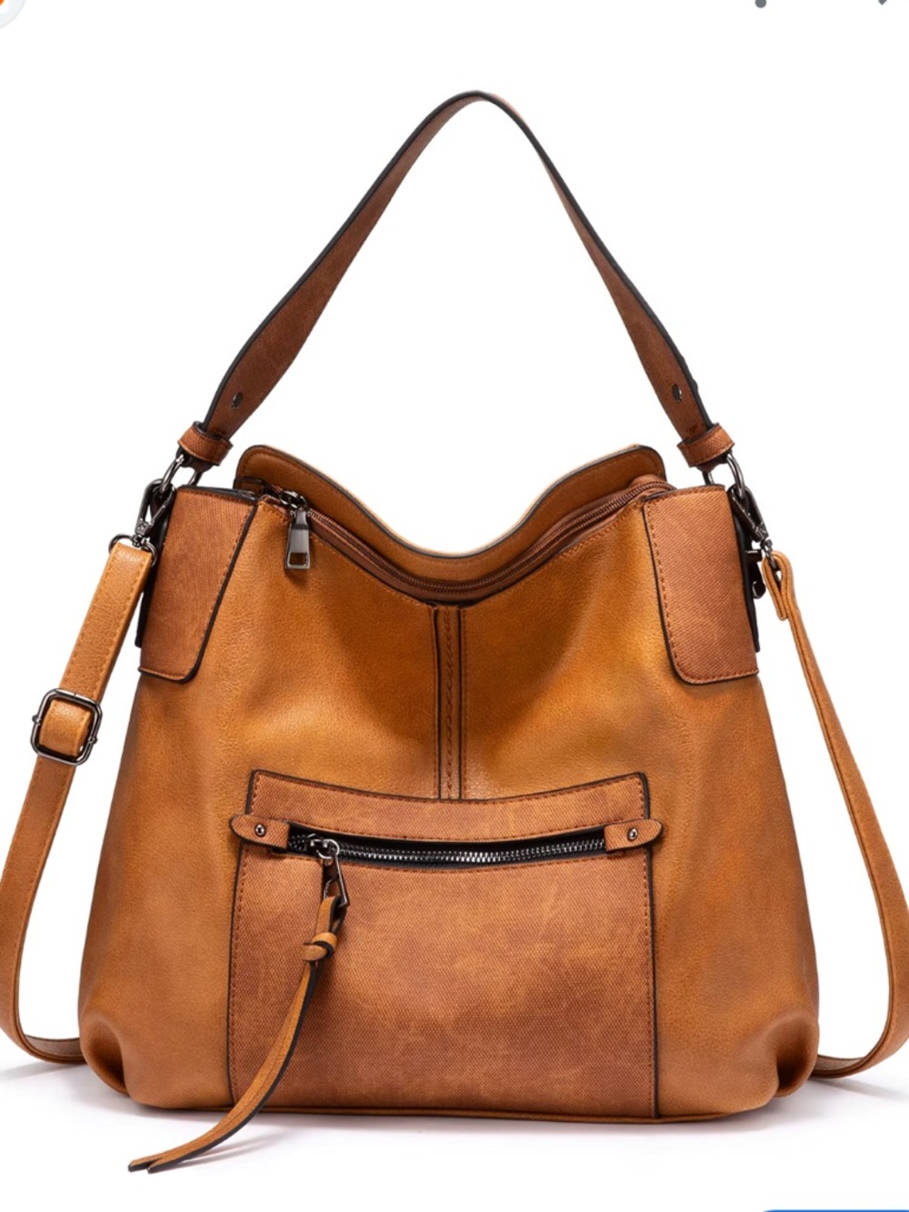 Realer Soft Brown Faux Leather Purse Shoulder Bag Large Bucket Hobo Crossbody